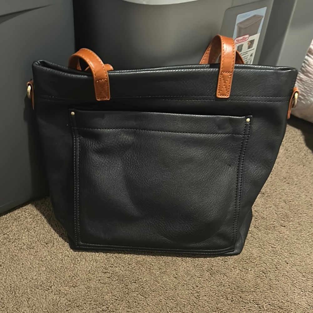 Classic Black and Brown Pebbled Leather Tote Bag